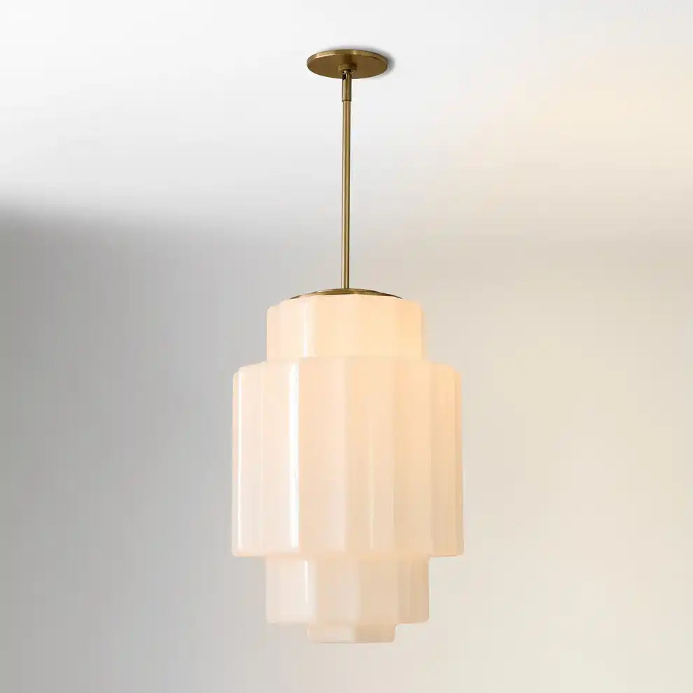 Opal Glass Hanging Light Fixture 16 in Warm Brass Finish Adjustable Ceiling Lamp for Kitchen Island Entryway Bedroom