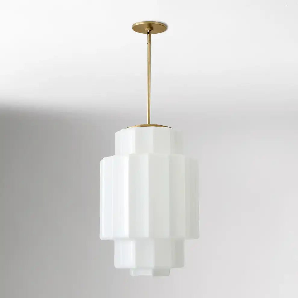Opal Glass Hanging Light Fixture 16 in Warm Brass Finish Adjustable Ceiling Lamp for Kitchen Island Entryway Bedroom