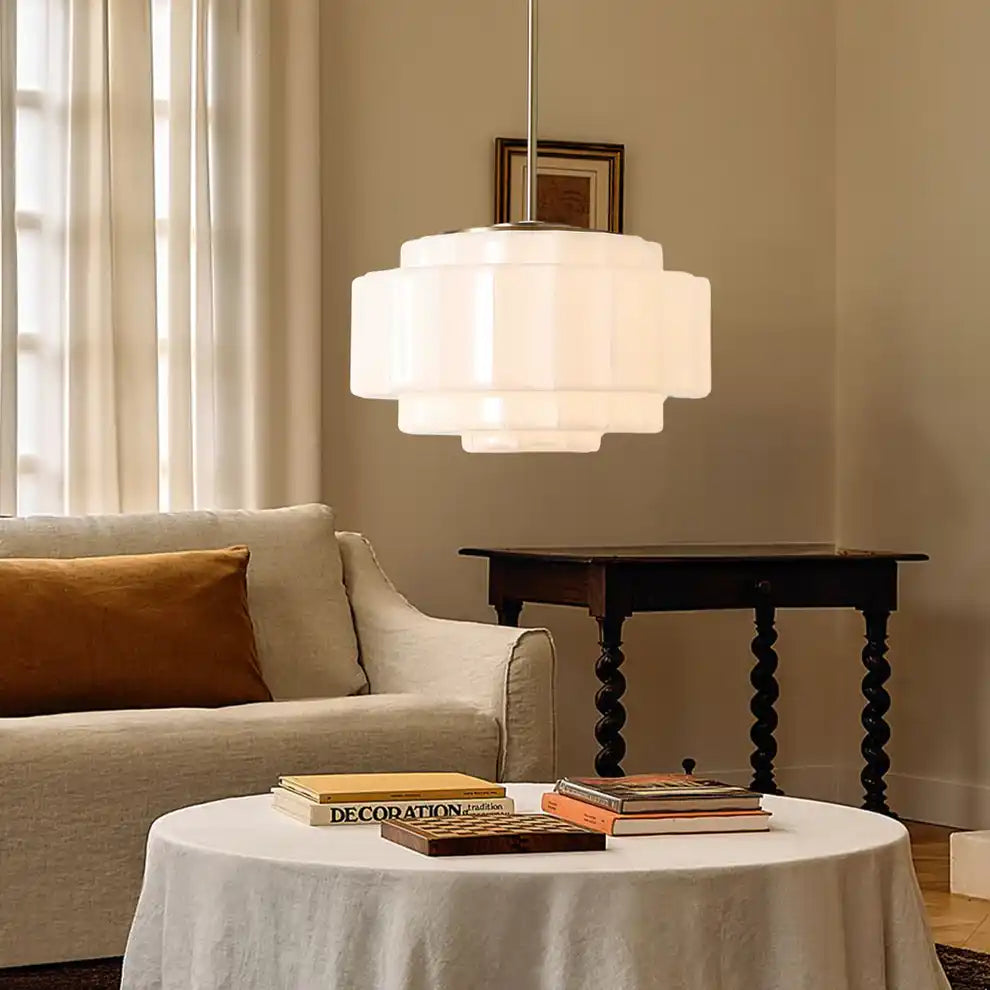 Opal Glass Hanging Light Fixture 16 in Warm Brass Finish Adjustable Ceiling Lamp for Kitchen Island Entryway Bedroom