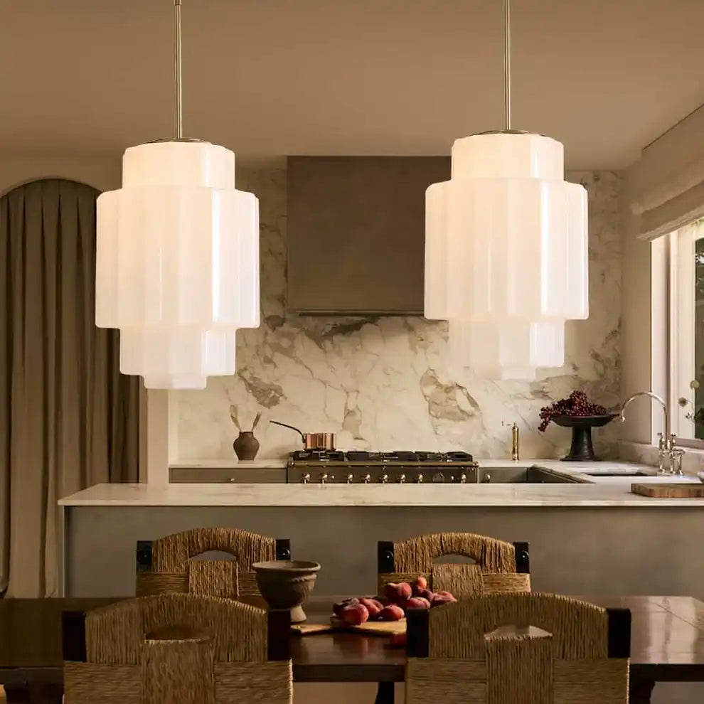 Opal Glass Hanging Light Fixture 16 in Warm Brass Finish Adjustable Ceiling Lamp for Kitchen Island Entryway Bedroom