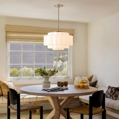 Opal Glass Hanging Light Fixture 16 in Warm Brass Finish Adjustable Ceiling Lamp for Kitchen Island Entryway Bedroom
