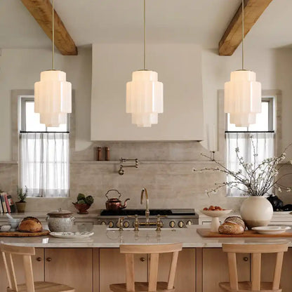 Opal Glass Hanging Light Fixture 16 in Warm Brass Finish Adjustable Ceiling Lamp for Kitchen Island Entryway Bedroom