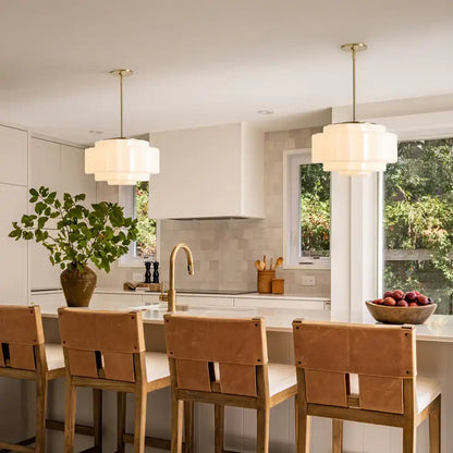 Opal Glass Hanging Light Fixture 16 in Warm Brass Finish Adjustable Ceiling Lamp for Kitchen Island Entryway Bedroom