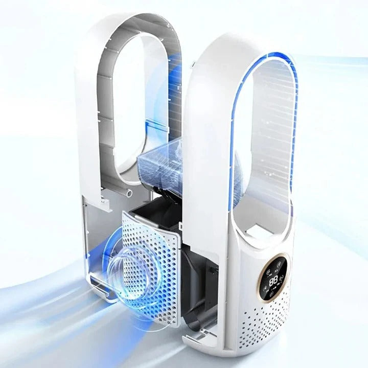 Portable Bladeless Air Cooler Fan Whisper-Quiet Desktop Personal AC Unit Smooth Airflow Energy Saving Compact Design for Home Office Bedroom