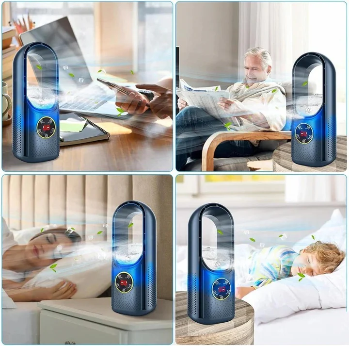 Portable Bladeless Air Cooler Fan Whisper-Quiet Desktop Personal AC Unit Smooth Airflow Energy Saving Compact Design for Home Office Bedroom