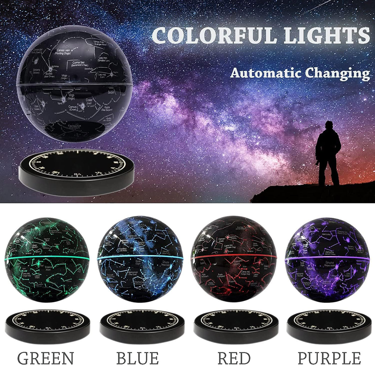 Magnetic Levitation Floating Globe Night Light with 360° Rotation Star Map Sphere for Bedroom Office Living Room Desk Decor