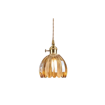 Glass Drop Ceiling Light E27 Socket Amber Shade for Kitchen Island Dining Room Hallway Living Room Retro Tulip Hanging Fixture Modern Farmho