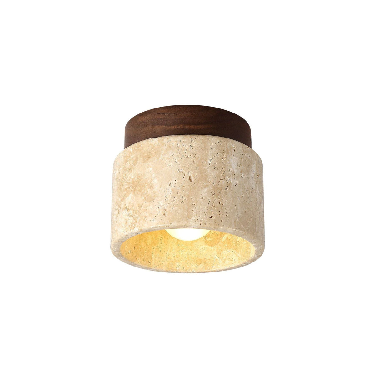 Natural Stone Flush Mount Light with Wooden Accent E26 Base for Bedroom Entryway Living Space Low-Profile Fixture Ambient Overhead Lighting