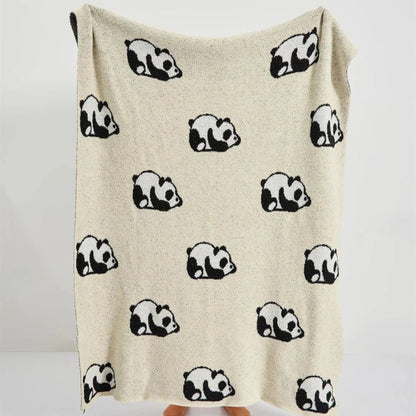 Kora Panda Throw Blanket - Cotton Jacquard Knit, Cozy Panda Design