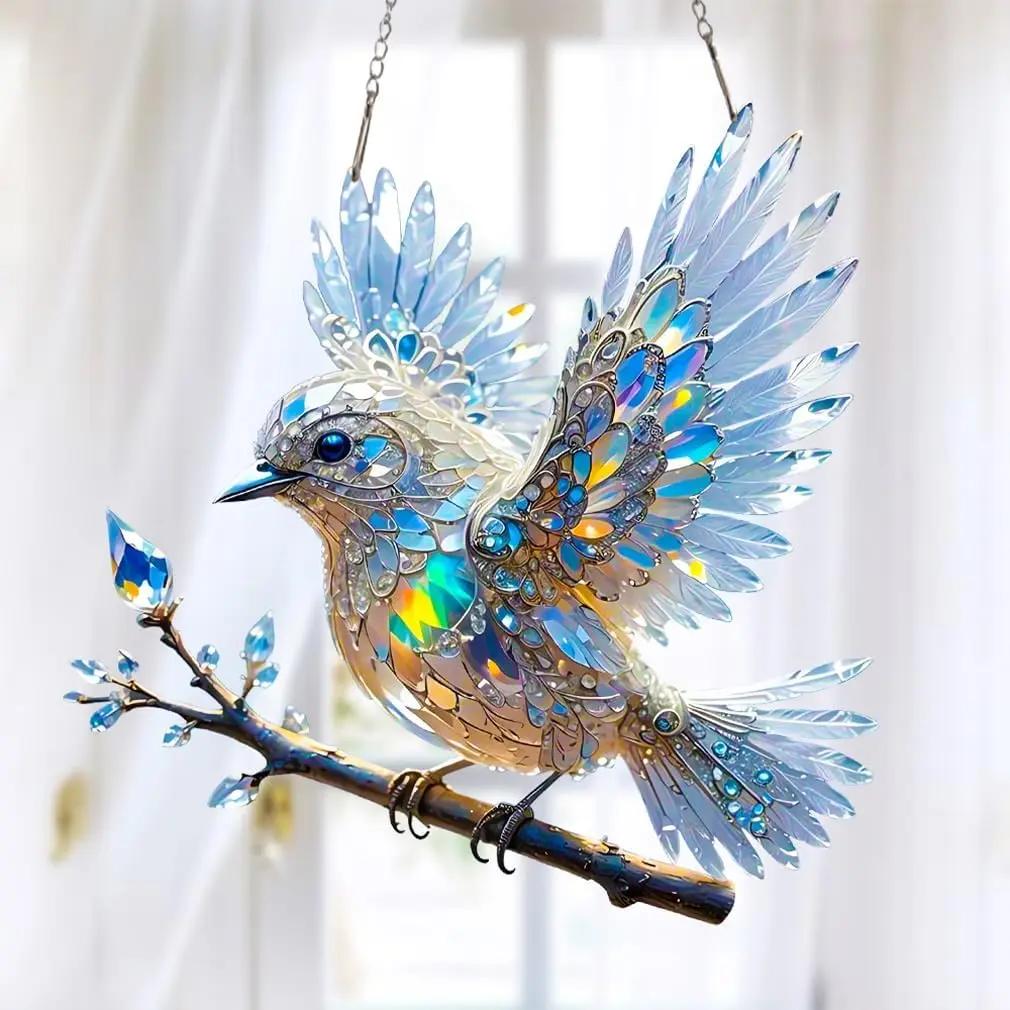 Prism Bird Window Ornament - Rainbow Light Catcher Suncatcher for Home Windows, Crystal Effect Acrylic Decoration 6x6 or 8x8 Inch