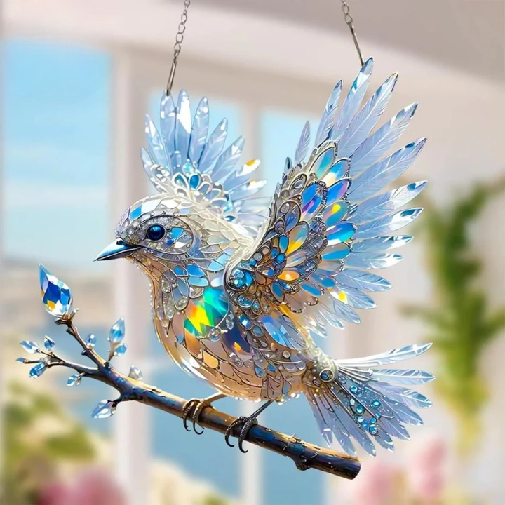 Window Crystal Bird Ornament – Reflective Light Decor for Home