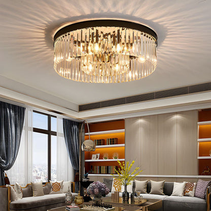 Close-to-Ceiling Crystal Chandelier 16-Inch Flush Mount with 4 Lights for Dining Room Bedroom Living Room Iron Frame Glass Accent Low
