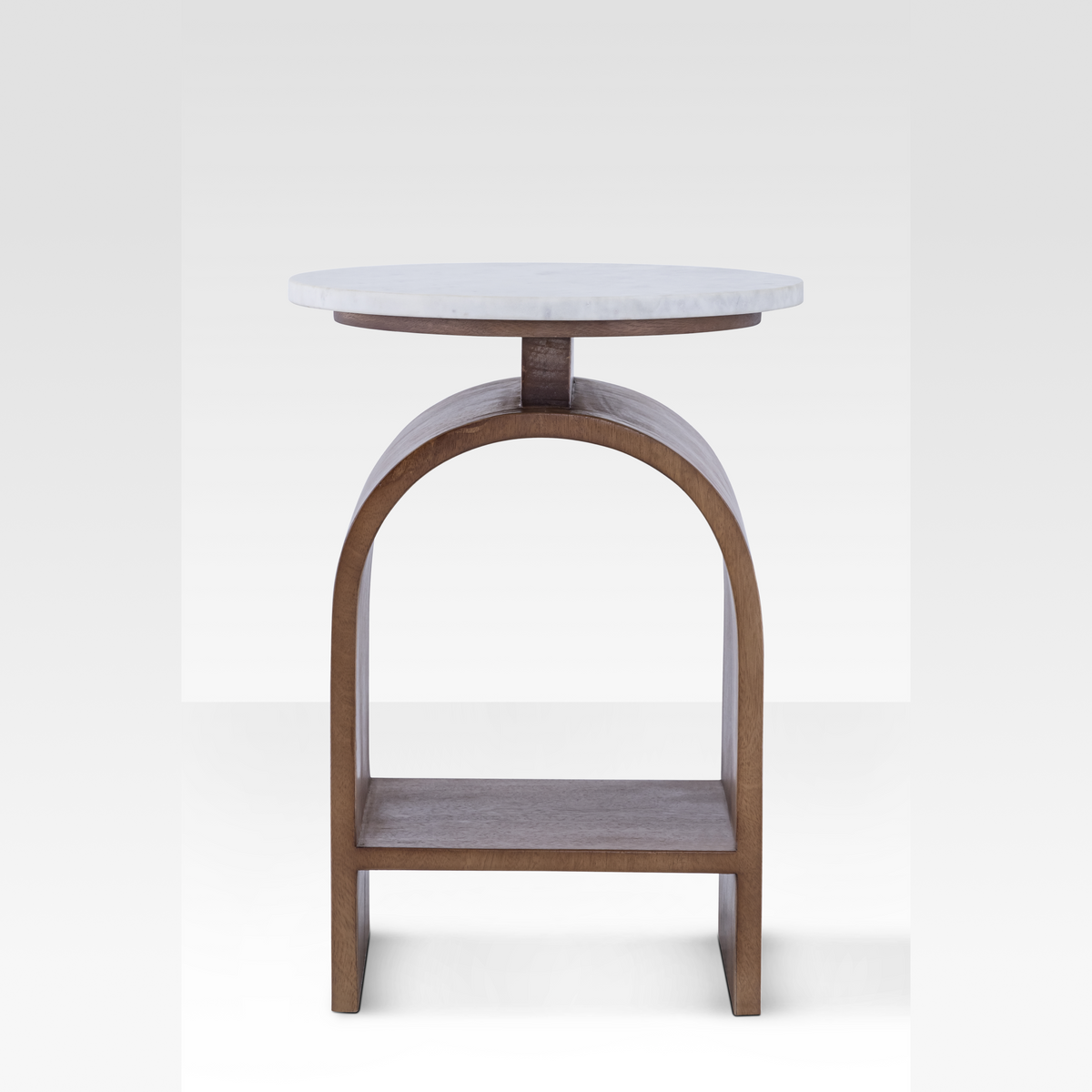 Marble Side Table with Walnut Base – Modern End Table for Living Room, Elegant Design with Integrated Shelf