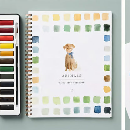 Watercolor Painting Workbook for Beginners with Step-by-Step Guided Lessons and Pre-Drawn Outlines, Complete Paint Set Included, Spiral-Boun