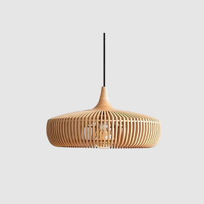 Wooden Hanging Lamp 17 inch Natural Grain Open Frame for Kitchen Island Dining Table Warm Ambient Ceiling Fixture Modern Minimalist