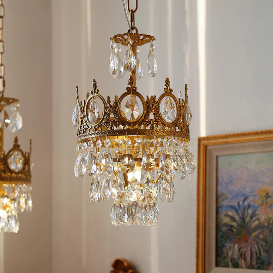 Sparkling Crystal Fixture with Iron Frame Gold Finish for Dining Room Entryway & Living Space Overhead Lighting 20 Inch Width