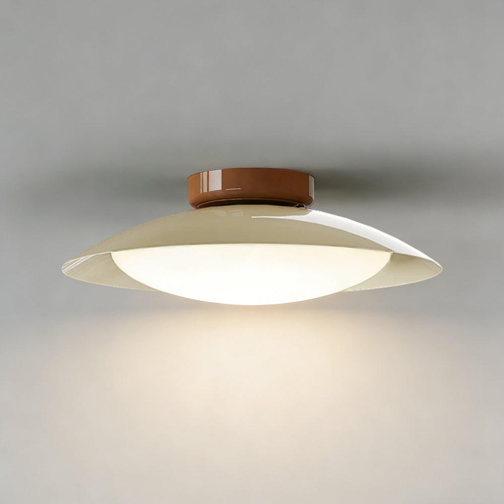 Flush Mount LED Fixture Metal Shell 18-Inch Green Brown Finish for Bedroom Living Room Dining Room Hallway Modern Retro Ambience Lighting