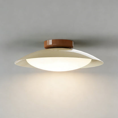 Flush Mount LED Fixture Metal Shell 18-Inch Green Brown Finish for Bedroom Living Room Dining Room Hallway Modern Retro Ambience Lighting