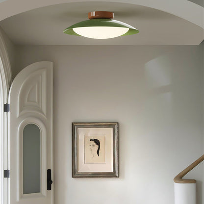 Flush Mount LED Fixture Metal Shell 18-Inch Green Brown Finish for Bedroom Living Room Dining Room Hallway Modern Retro Ambience Lighting