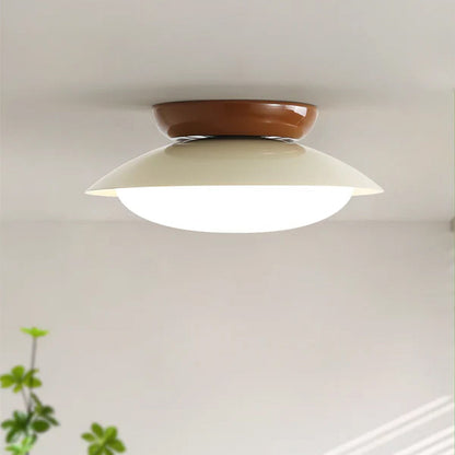 Flush Mount LED Fixture Metal Shell 18-Inch Green Brown Finish for Bedroom Living Room Dining Room Hallway Modern Retro Ambience Lighting