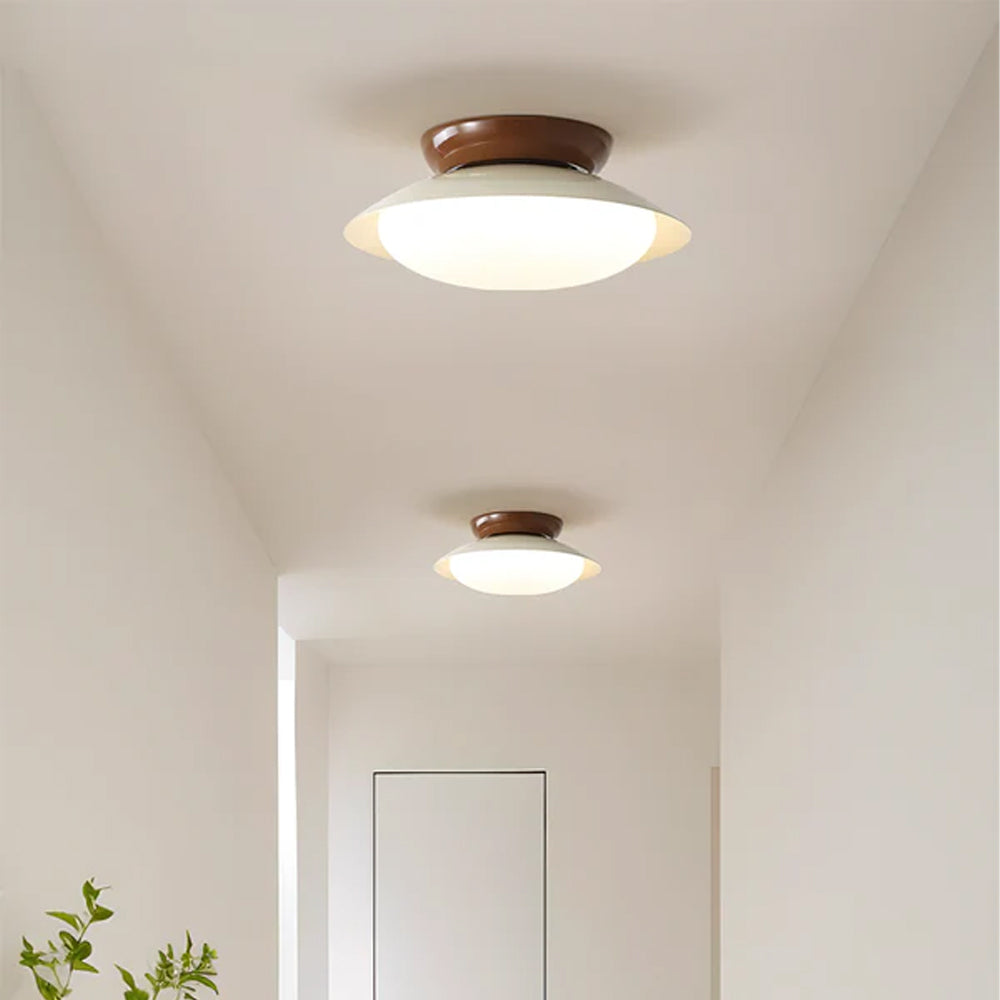 Flush Mount LED Fixture Metal Shell 18-Inch Green Brown Finish for Bedroom Living Room Dining Room Hallway Modern Retro Ambience Lighting
