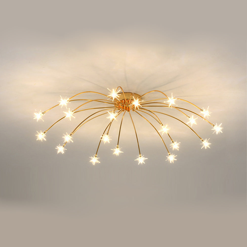 Semi Flush Mount Ceiling Light 24 Inch Glass & Metal LED Fixture for Bedroom Dining Room Contemporary Home Lighting