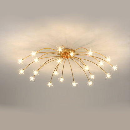 Semi Flush Mount Ceiling Light 24 Inch Glass & Metal LED Fixture for Bedroom Dining Room Contemporary Home Lighting