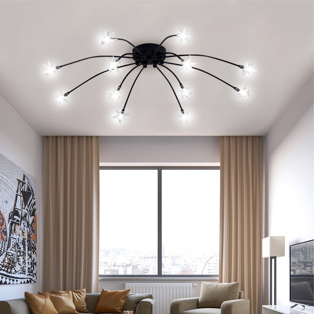 Semi Flush Mount Ceiling Light 24 Inch Glass & Metal LED Fixture for Bedroom Dining Room Contemporary Home Lighting