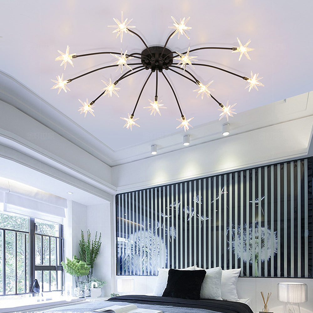 Semi-Flush LED Overhead Light Metal Glass 24-45 inch Diameter Adjustable Brightness Dining Room Living Room Bedroom Contemporary Home Ceilin