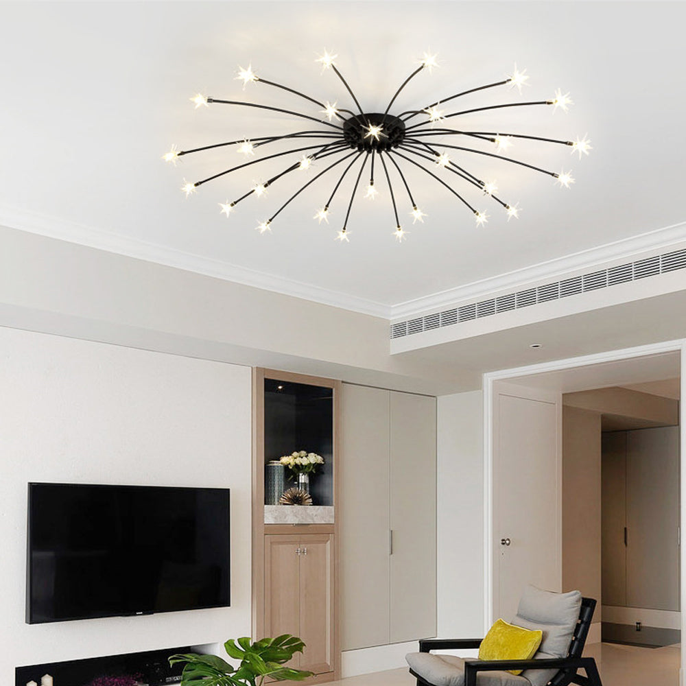 Semi Flush Mount Ceiling Light 24 Inch Glass & Metal LED Fixture for Bedroom Dining Room Contemporary Home Lighting