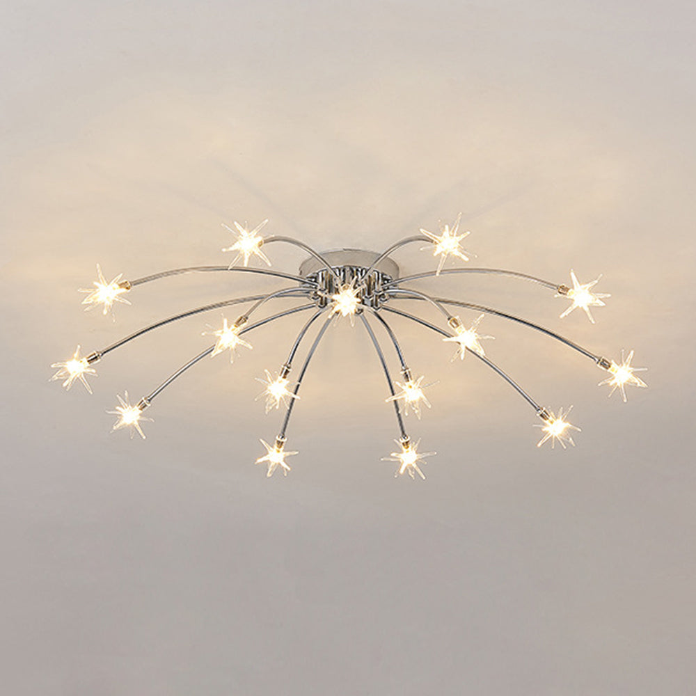 Semi Flush Mount Ceiling Light 24 Inch Glass & Metal LED Fixture for Bedroom Dining Room Contemporary Home Lighting