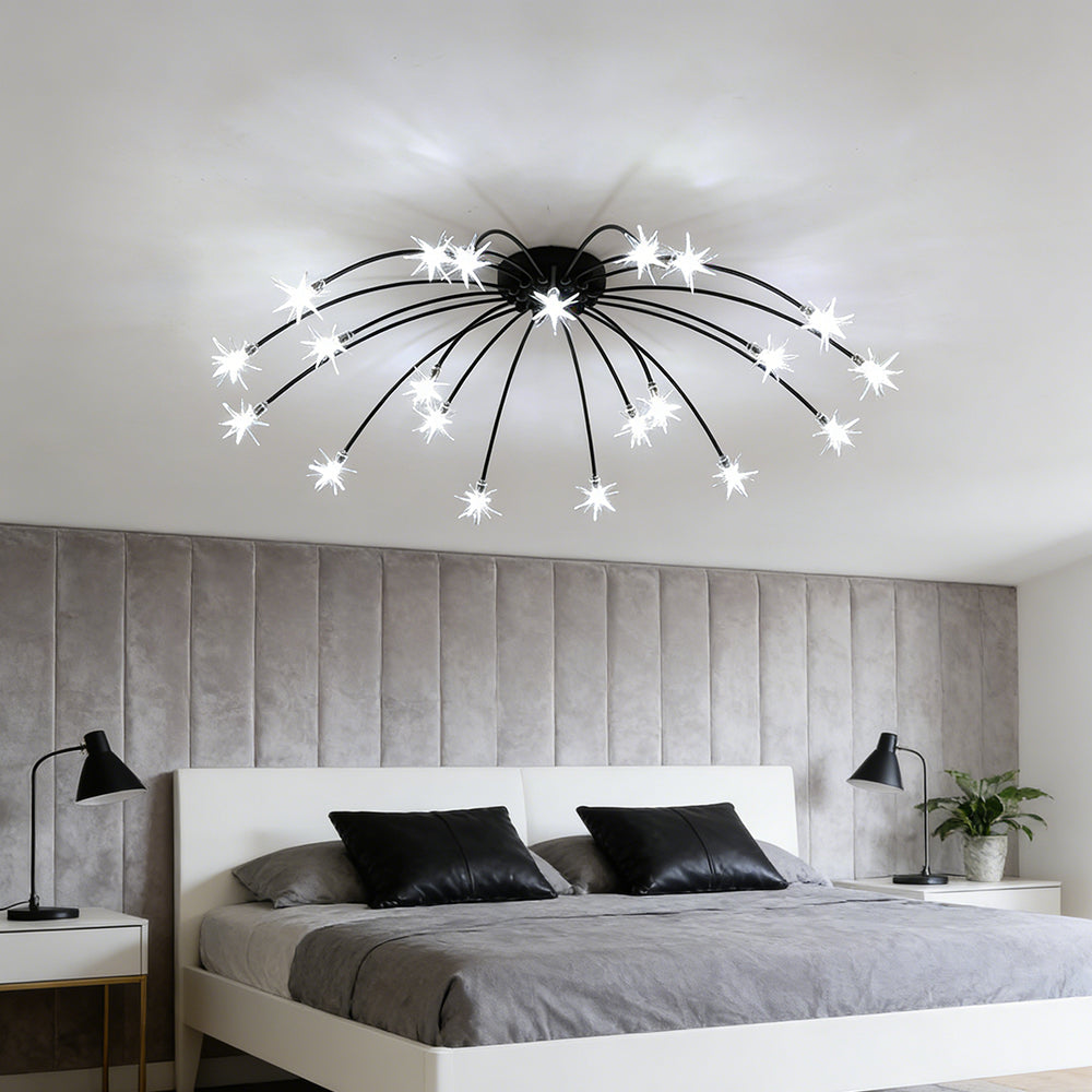 Semi Flush Mount Ceiling Light 24 Inch Glass & Metal LED Fixture for Bedroom Dining Room Contemporary Home Lighting