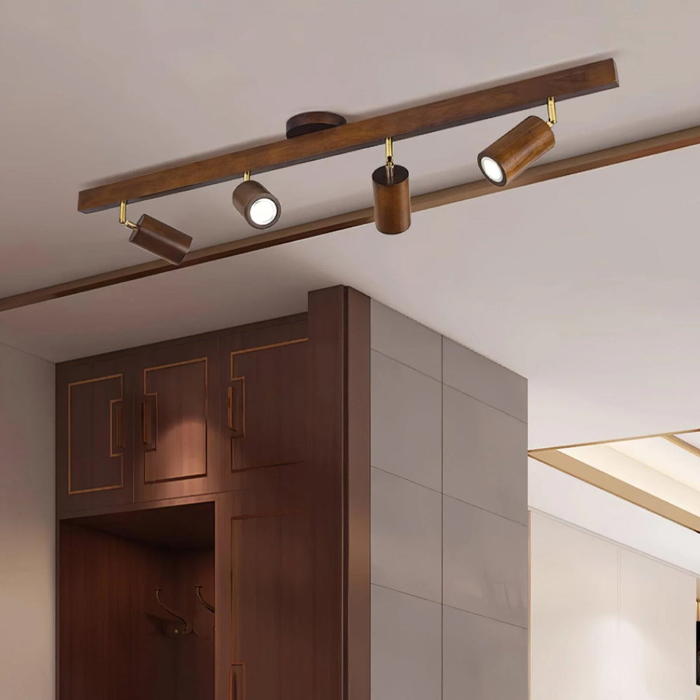 Wooden LED Track Lighting Fixture Natural Finish Adjustable Spots Ceiling Wall Mount Rail Light 7 to 47 Inch Modern Linear Spotlight Bar Din