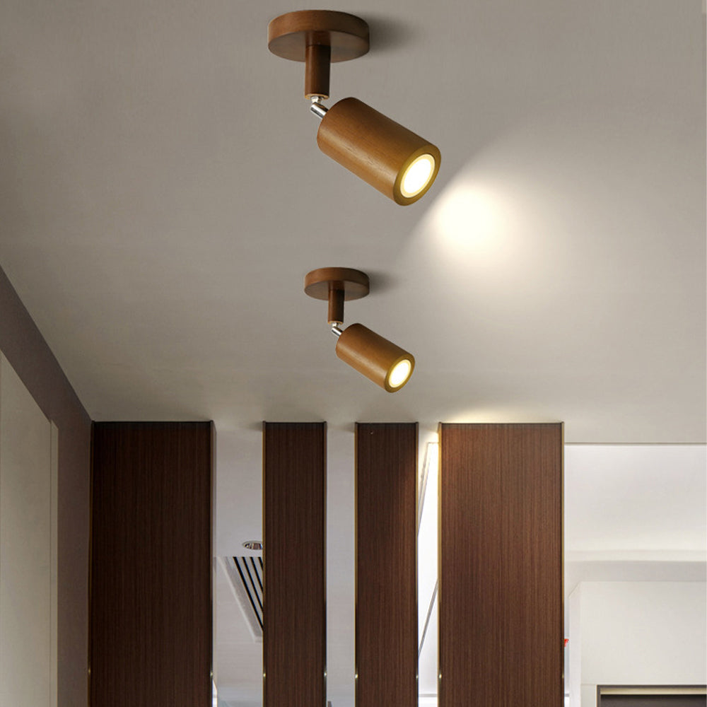 Wooden LED Track Lighting Fixture Natural Finish Adjustable Spots Ceiling Wall Mount Rail Light 7 to 47 Inch Modern Linear Spotlight Bar Din