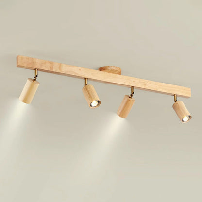 Wooden LED Track Lighting Fixture Natural Finish Adjustable Spots Ceiling Wall Mount Rail Light 7 to 47 Inch Modern Linear Spotlight Bar Din