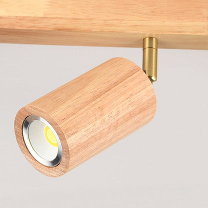 Wooden LED Track Lighting Fixture Natural Finish Adjustable Spots Ceiling Wall Mount Rail Light 7 to 47 Inch Modern Linear Spotlight Bar Din