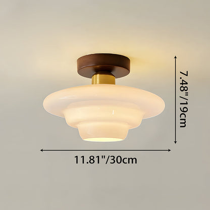 Flush Mount Glass Ceiling Light with Real Wood Trim for Entryway Kitchen Dining Room | Modern Farmhouse Entry Lighting Fixture 12 Inch Warm