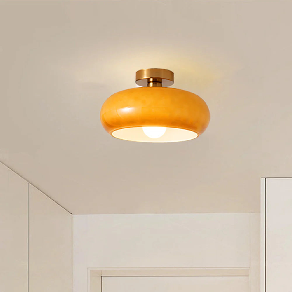 Amber Glass Globe Ceiling Light 11 Inch Dome Shade for Kitchen Island Dining Table Bedroom Brass Iron Fixture E27 Socket