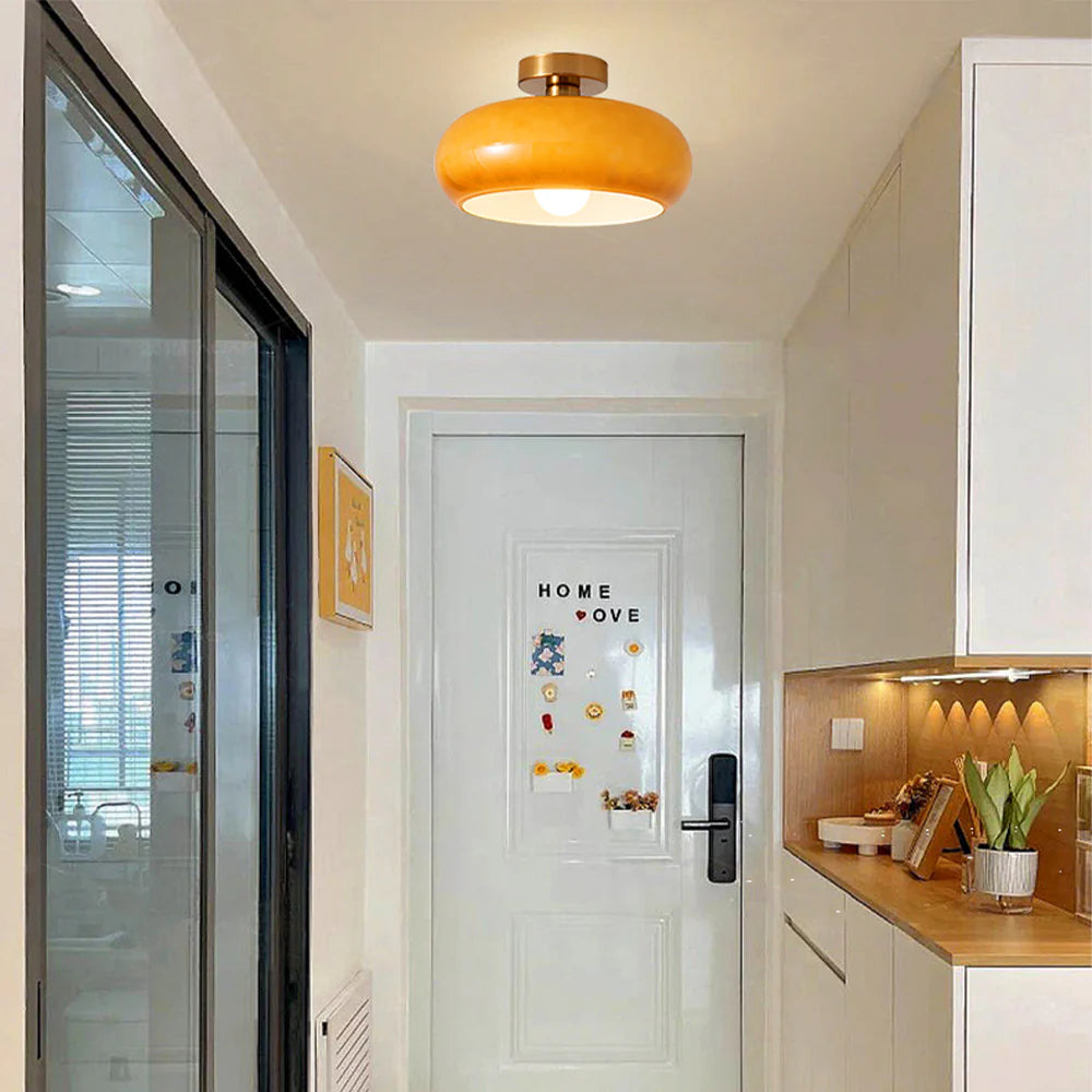 Amber Glass Globe Ceiling Light 11 Inch Dome Shade for Kitchen Island Dining Table Bedroom Brass Iron Fixture E27 Socket