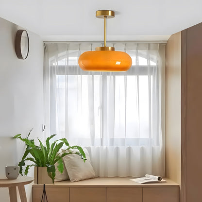Amber Glass Globe Ceiling Light 11 Inch Dome Shade for Kitchen Island Dining Table Bedroom Brass Iron Fixture E27 Socket