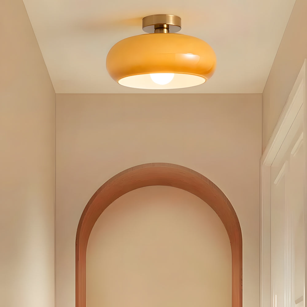 Amber Glass Globe Ceiling Light 11 Inch Dome Shade for Kitchen Island Dining Table Bedroom Brass Iron Fixture E27 Socket