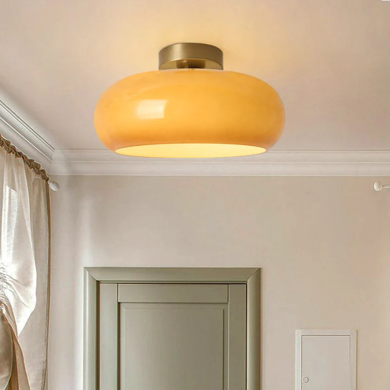 Amber Glass Globe Ceiling Light 11 Inch Dome Shade for Kitchen Island Dining Table Bedroom Brass Iron Fixture E27 Socket