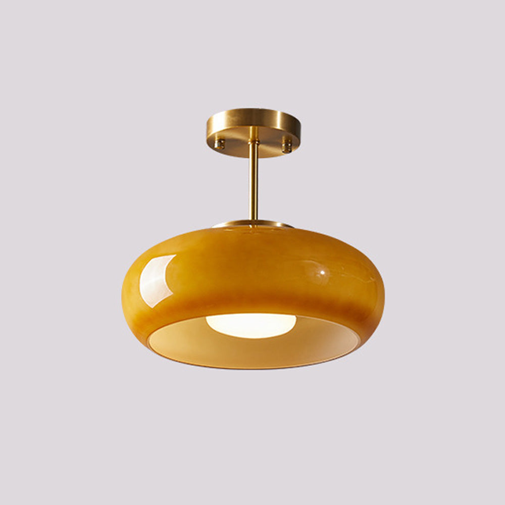 Amber Glass Dome Hanging Light 11 Inch for Kitchen Island Vintage Brass Fixture Dimmable E27 Dining Room Bedroom Overhead Adjustable Height