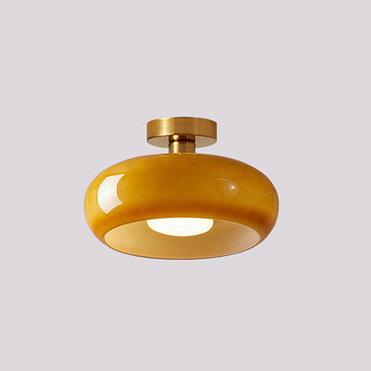 Amber Glass Globe Ceiling Light 11 Inch Dome Shade for Kitchen Island Dining Table Bedroom Brass Iron Fixture E27 Socket
