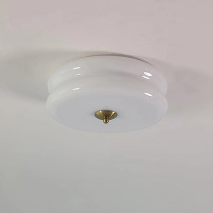 Handcrafted Glass Flush Mount Ceiling Light 16 in White Gold Finish for Dining Room Bedroom Kitchen Overhead Lighting Fixture Vintage Style