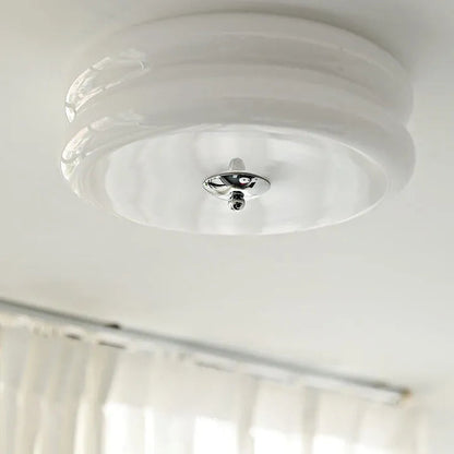 Handcrafted Glass Flush Mount Ceiling Light 16 in White Gold Finish for Dining Room Bedroom Kitchen Overhead Lighting Fixture Vintage Style