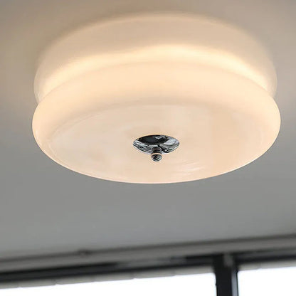 Handcrafted Glass Flush Mount Ceiling Light 16 in White Gold Finish for Dining Room Bedroom Kitchen Overhead Lighting Fixture Vintage Style
