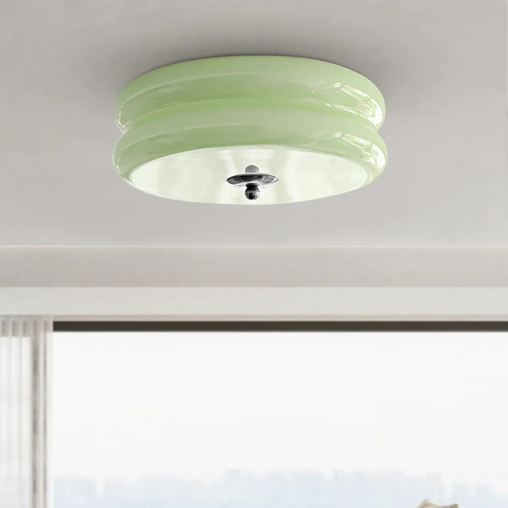 Handcrafted Glass Flush Mount Ceiling Light 16 in White Gold Finish for Dining Room Bedroom Kitchen Overhead Lighting Fixture Vintage Style