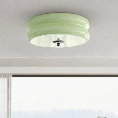 Handcrafted Glass Flush Mount Ceiling Light 16 in White Gold Finish for Dining Room Bedroom Kitchen Overhead Lighting Fixture Vintage Style