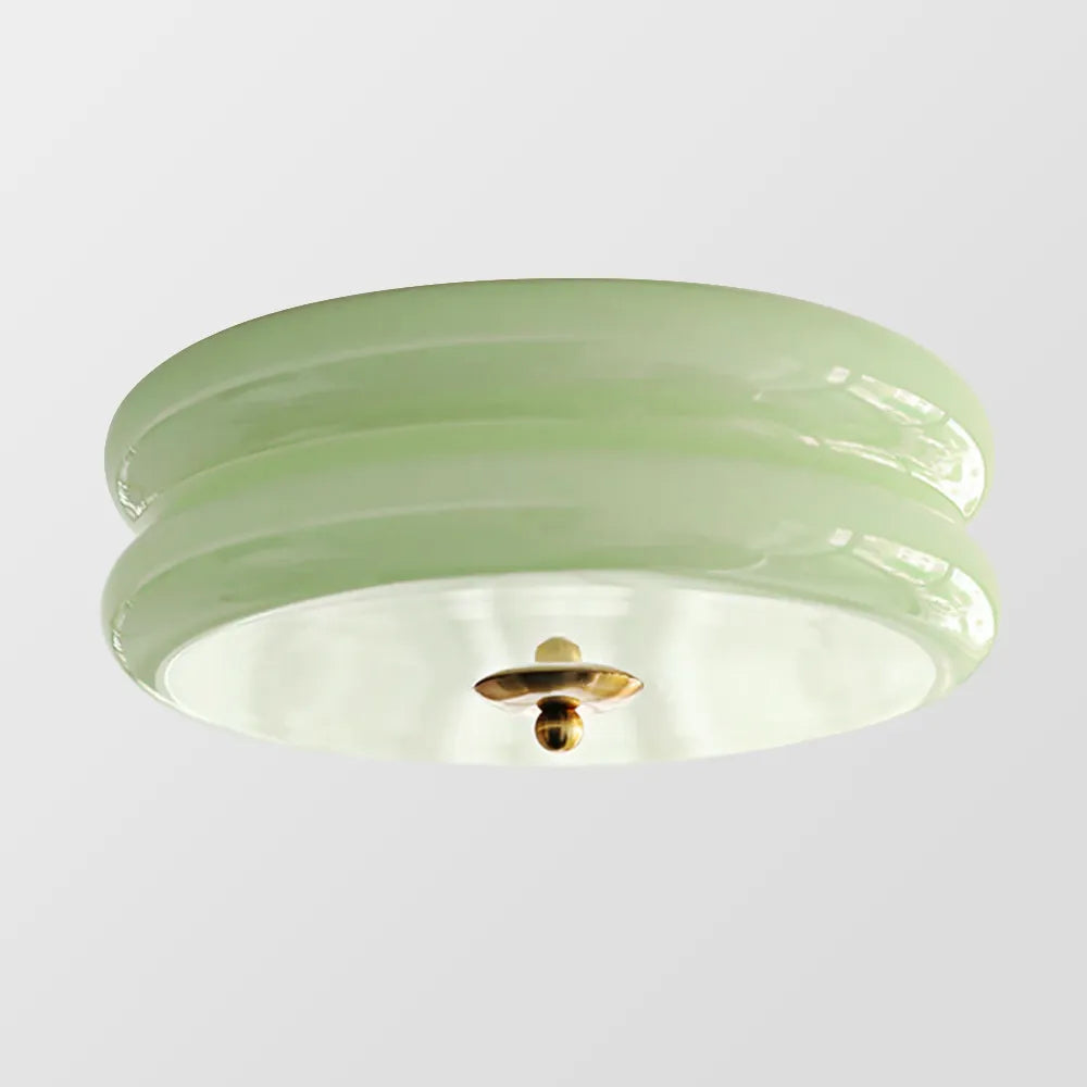 Handcrafted Glass Flush Mount Ceiling Light 16 in White Gold Finish for Dining Room Bedroom Kitchen Overhead Lighting Fixture Vintage Style